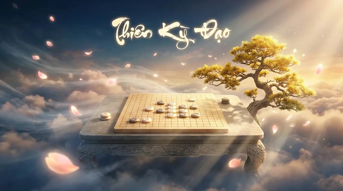 Bàn cờ Caro bên tách trà gốm